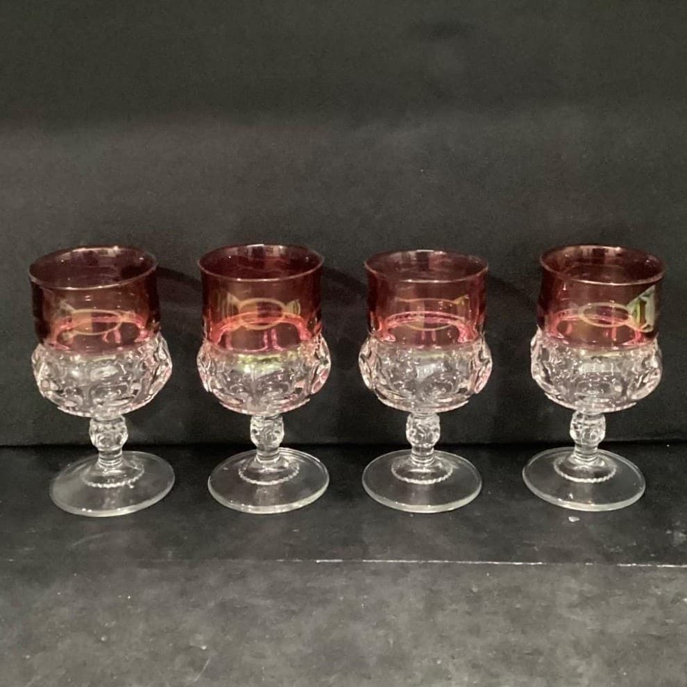 Indiana Glass Kings Crown Wine Goblets, Vintage Ruby Red Thumbprint Design - Thumbnail 9