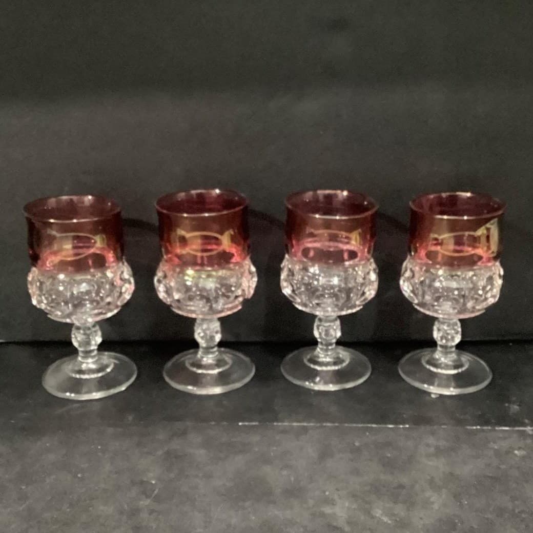 Indiana Glass Kings Crown Wine Goblets, Vintage Ruby Red Thumbprint Design - Thumbnail 12