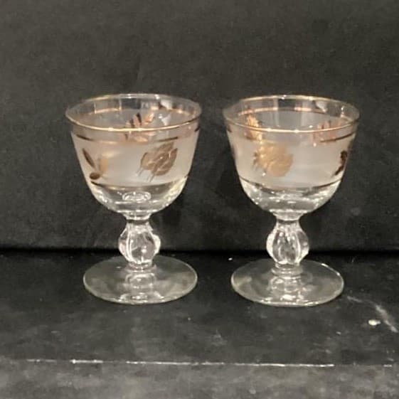 Libbey Golden Foliage Frosted Sherry Glasses, Set of 2, Vintage Stemware - Thumbnail 2
