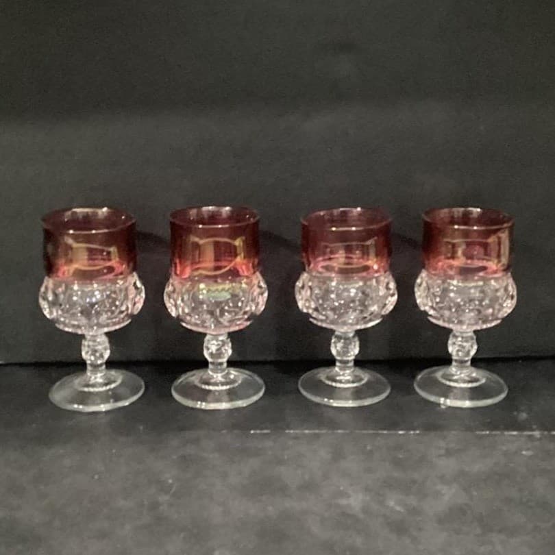 Indiana Glass Kings Crown Wine Goblets, Vintage Ruby Red Thumbprint Design - Thumbnail 2