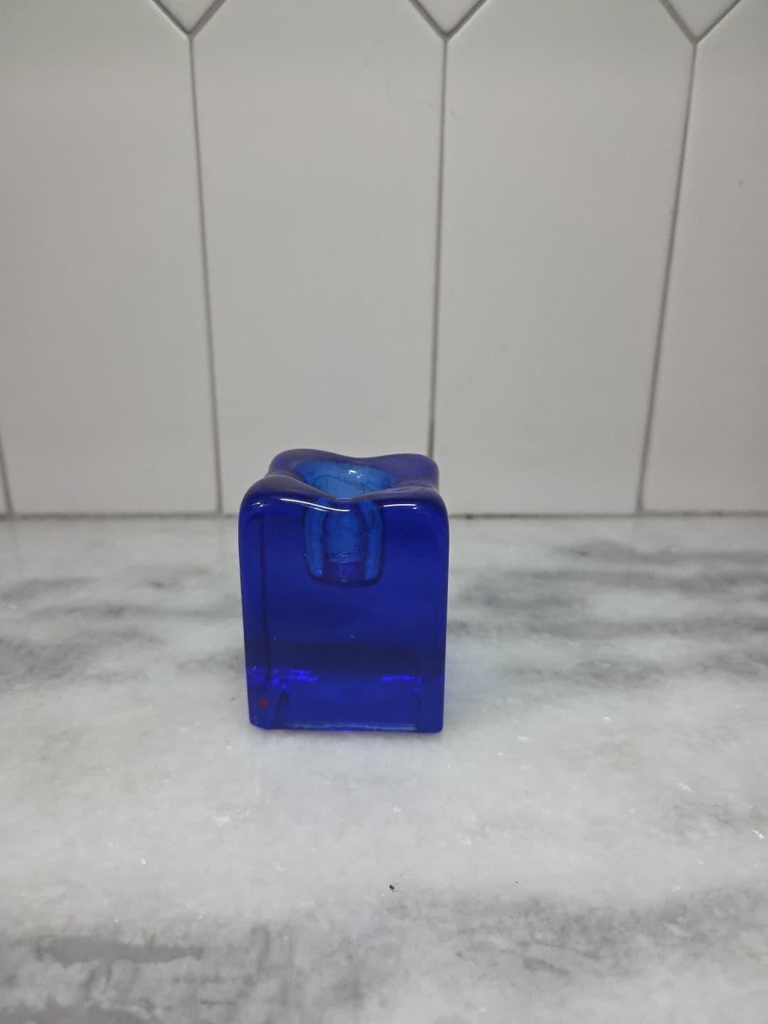 Pier One Cobalt Blue Ice Cube Candle Stick Holder Votive - Thumbnail 3