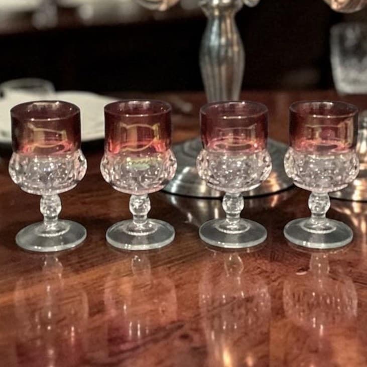 Indiana Glass Kings Crown Wine Goblets, Vintage Ruby Red Thumbprint Design