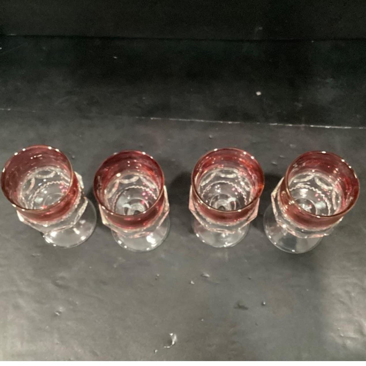 Indiana Glass Kings Crown Wine Goblets, Vintage Ruby Red Thumbprint Design - Thumbnail 4