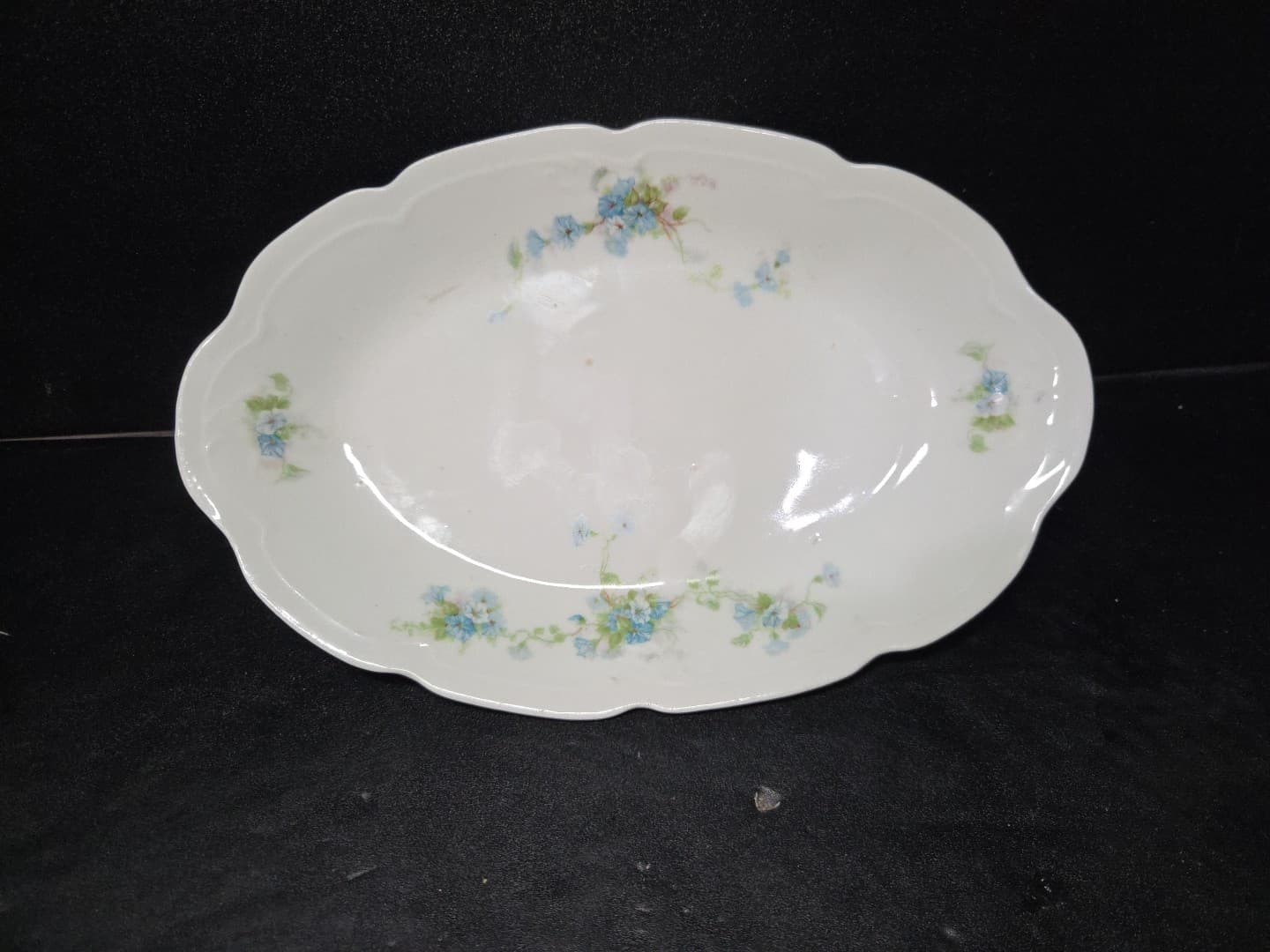 Savoy BB&F Blue Floral Platter, Vintage Serving Ware, Bone China, Gold Accents