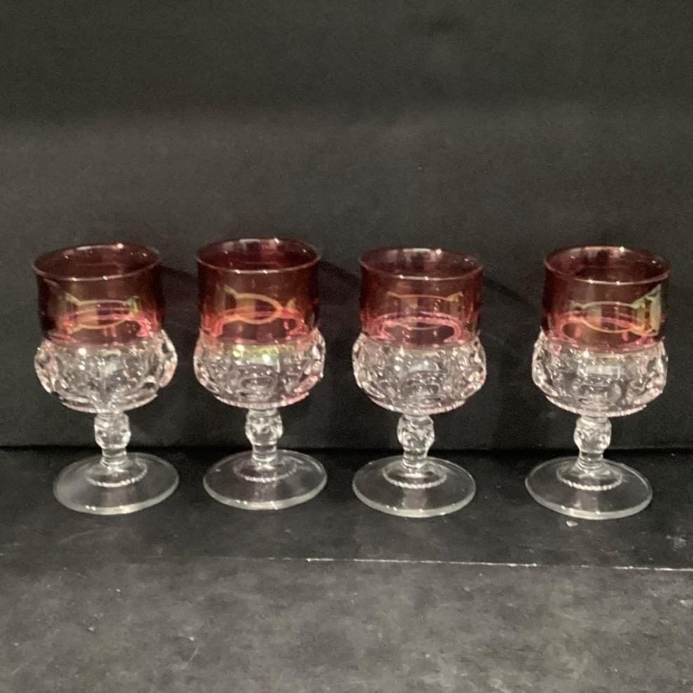 Indiana Glass Kings Crown Wine Goblets, Vintage Ruby Red Thumbprint Design - Thumbnail 10
