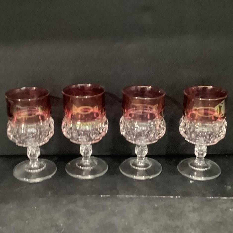 Indiana Glass Kings Crown Wine Goblets, Vintage Ruby Red Thumbprint Design - Thumbnail 11