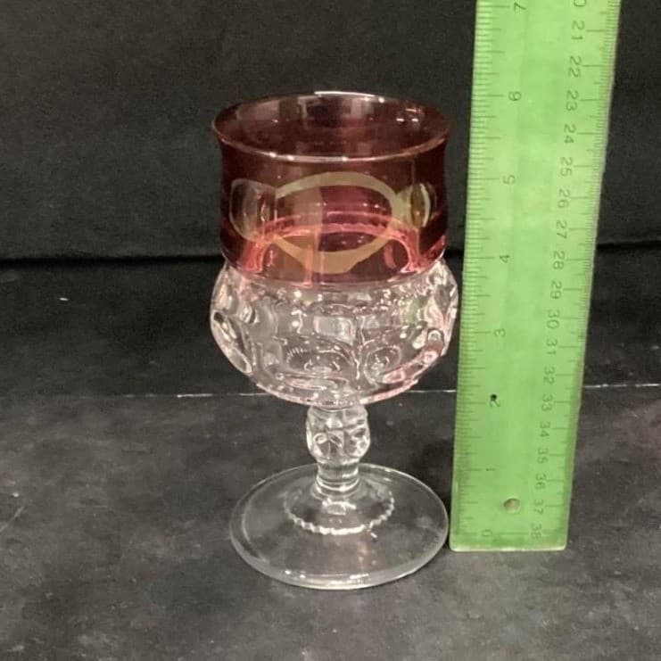 Indiana Glass Kings Crown Wine Goblets, Vintage Ruby Red Thumbprint Design - Thumbnail 6