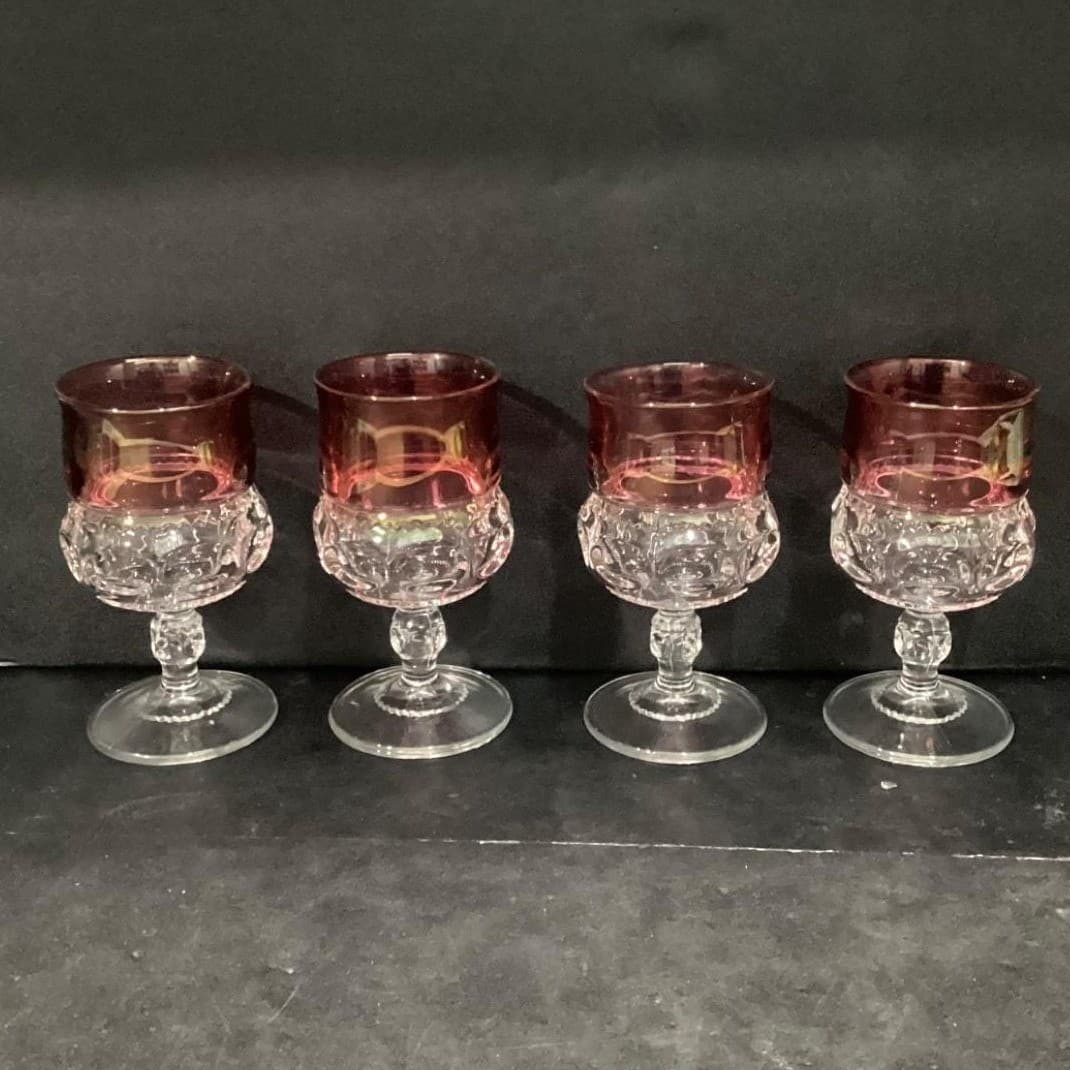 Indiana Glass Kings Crown Wine Goblets, Vintage Ruby Red Thumbprint Design - Thumbnail 8