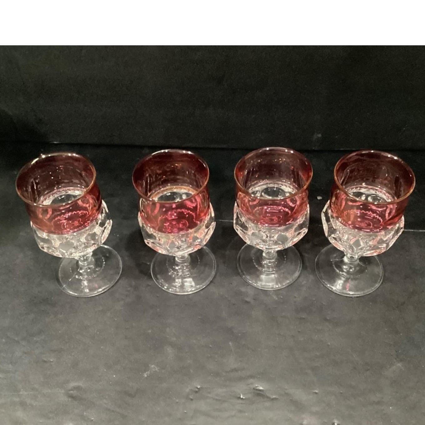 Indiana Glass Kings Crown Wine Goblets, Vintage Ruby Red Thumbprint Design - Thumbnail 3