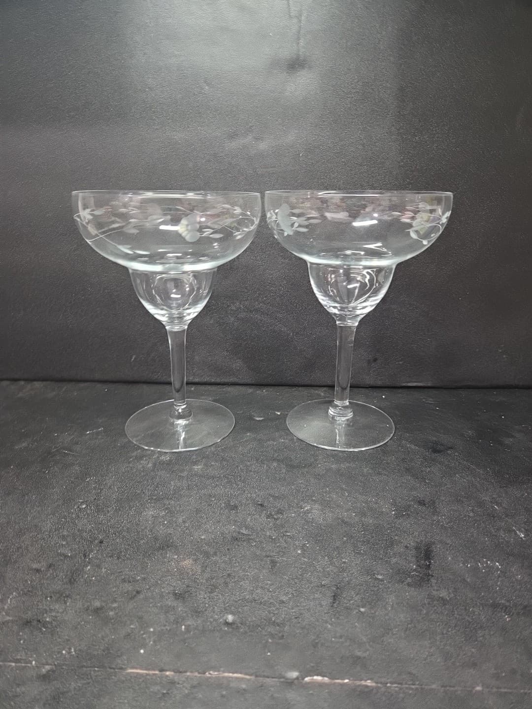 Princess House Heritage Margarita Glasses 6.75” T 4.50” W Set of 2 Vintage