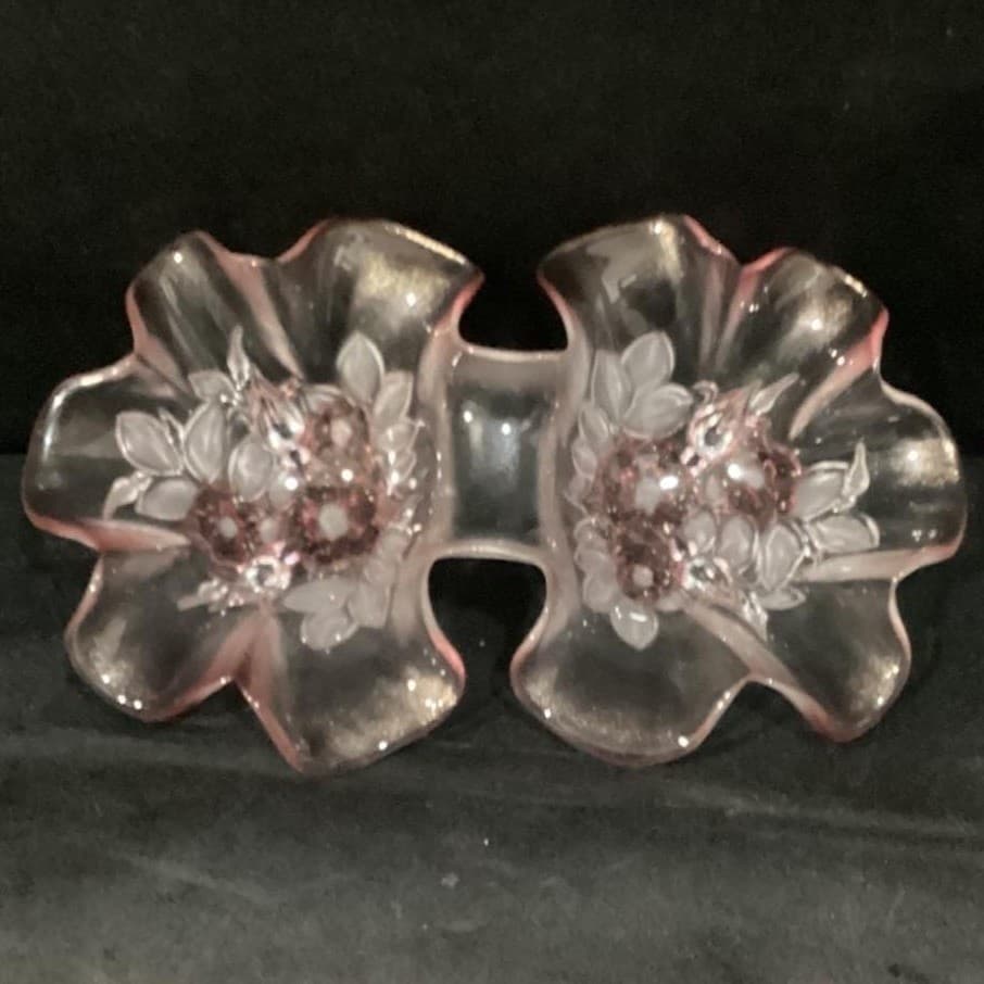 Mikasa Double Bowl Ruffled Relish Dish, Vintage Clear & Pink Edged Art Glass - Thumbnail 7