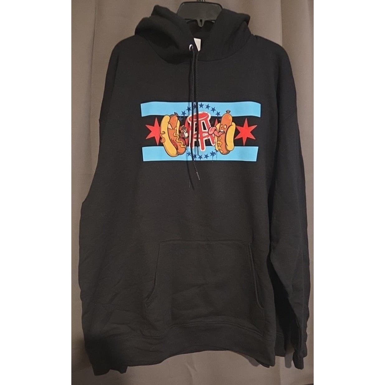 Champion Barstool Sports Chicago Hot Dog Flag Black Hoodie, Men's 3XL S700 BK - Thumbnail 3