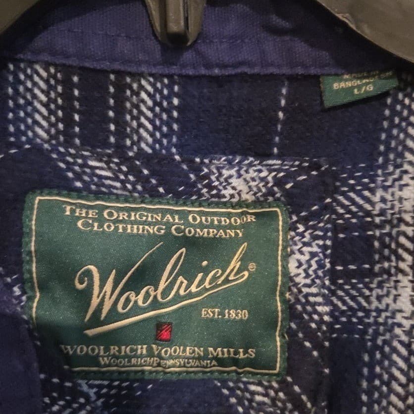 Woolrich Blue Plaid Cotton Flannel Button Down, Men's Large Shirt HMT46235 - Thumbnail 5