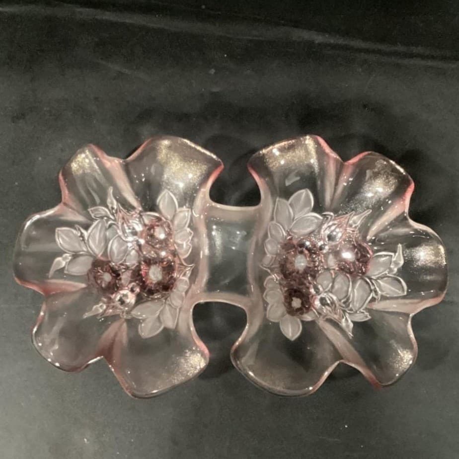 Mikasa Double Bowl Ruffled Relish Dish, Vintage Clear & Pink Edged Art Glass - Thumbnail 6