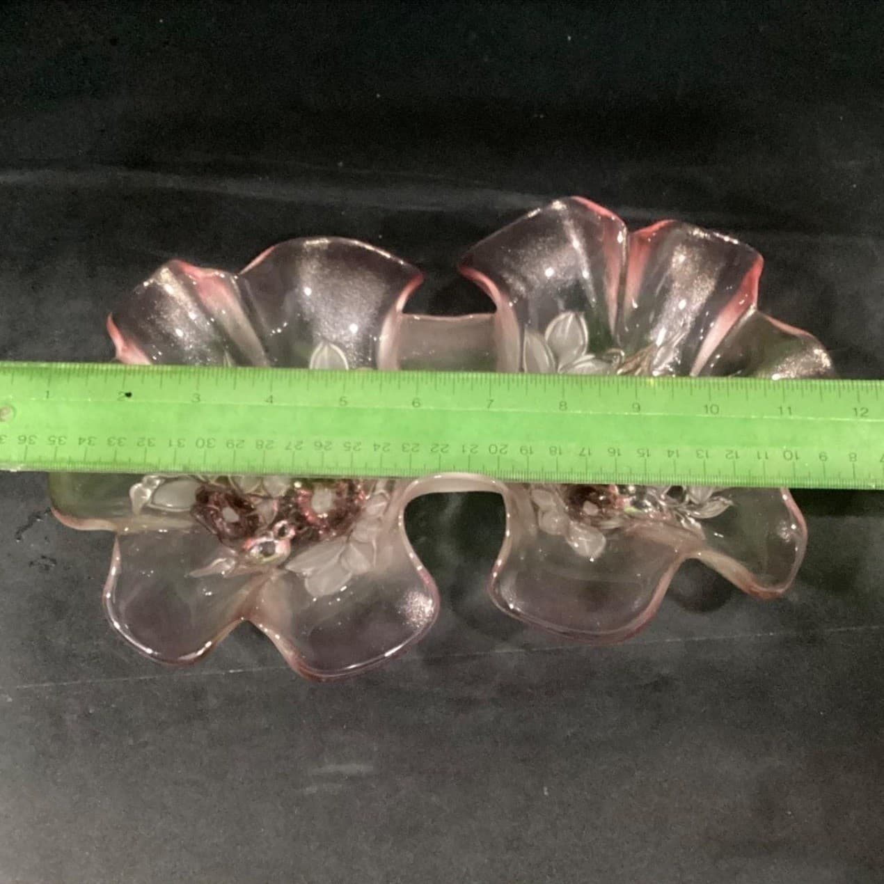 Mikasa Double Bowl Ruffled Relish Dish, Vintage Clear & Pink Edged Art Glass - Thumbnail 3