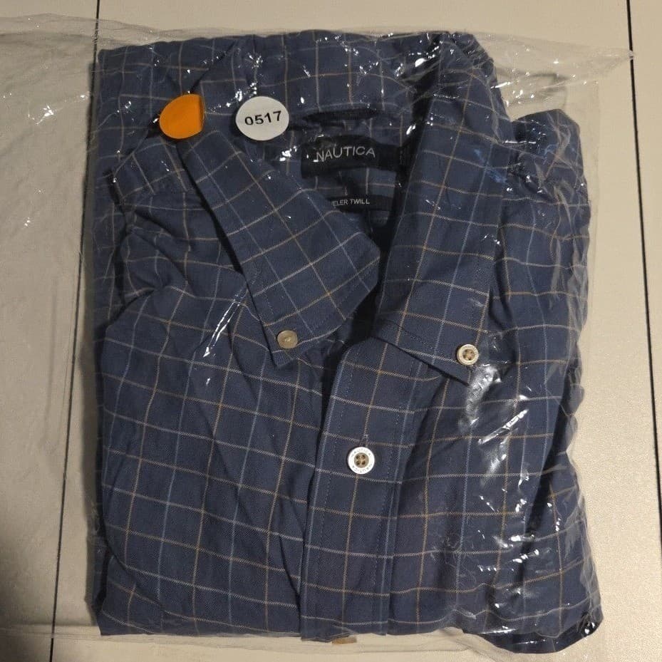 Nautica Blue Grid Traveler Twill Long Sleeve Button Down, Men's XL Shirt, Cotton - Thumbnail 10