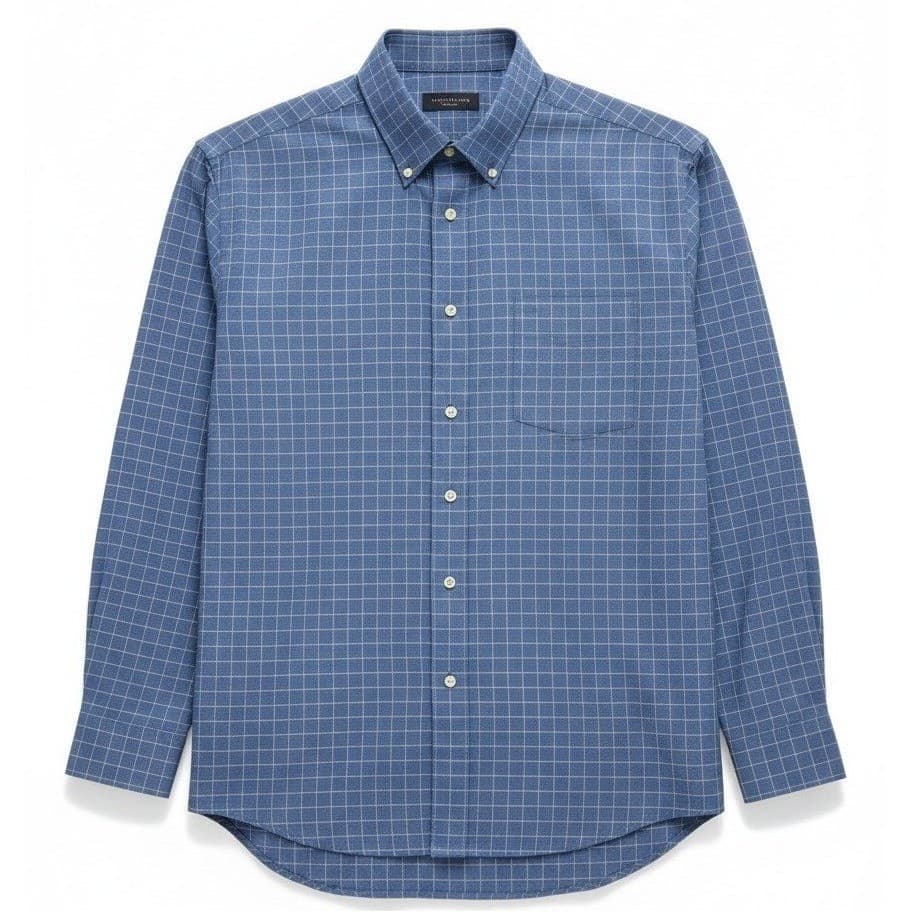 Nautica Blue Grid Traveler Twill Long Sleeve Button Down, Men's XL Shirt, Cotton