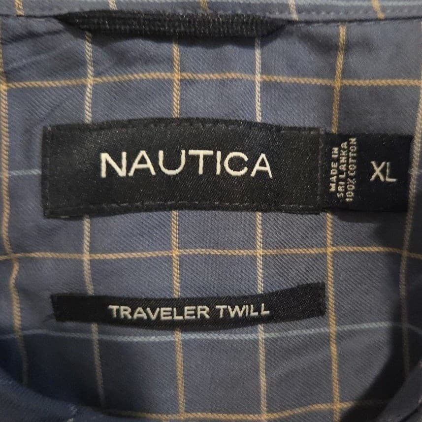 Nautica Blue Grid Traveler Twill Long Sleeve Button Down, Men's XL Shirt, Cotton - Thumbnail 5