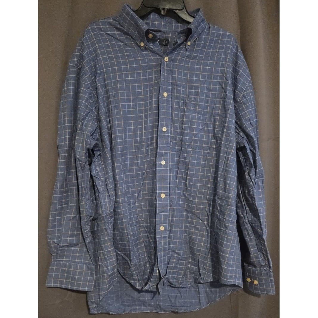 Nautica Blue Grid Traveler Twill Long Sleeve Button Down, Men's XL Shirt, Cotton - Thumbnail 3