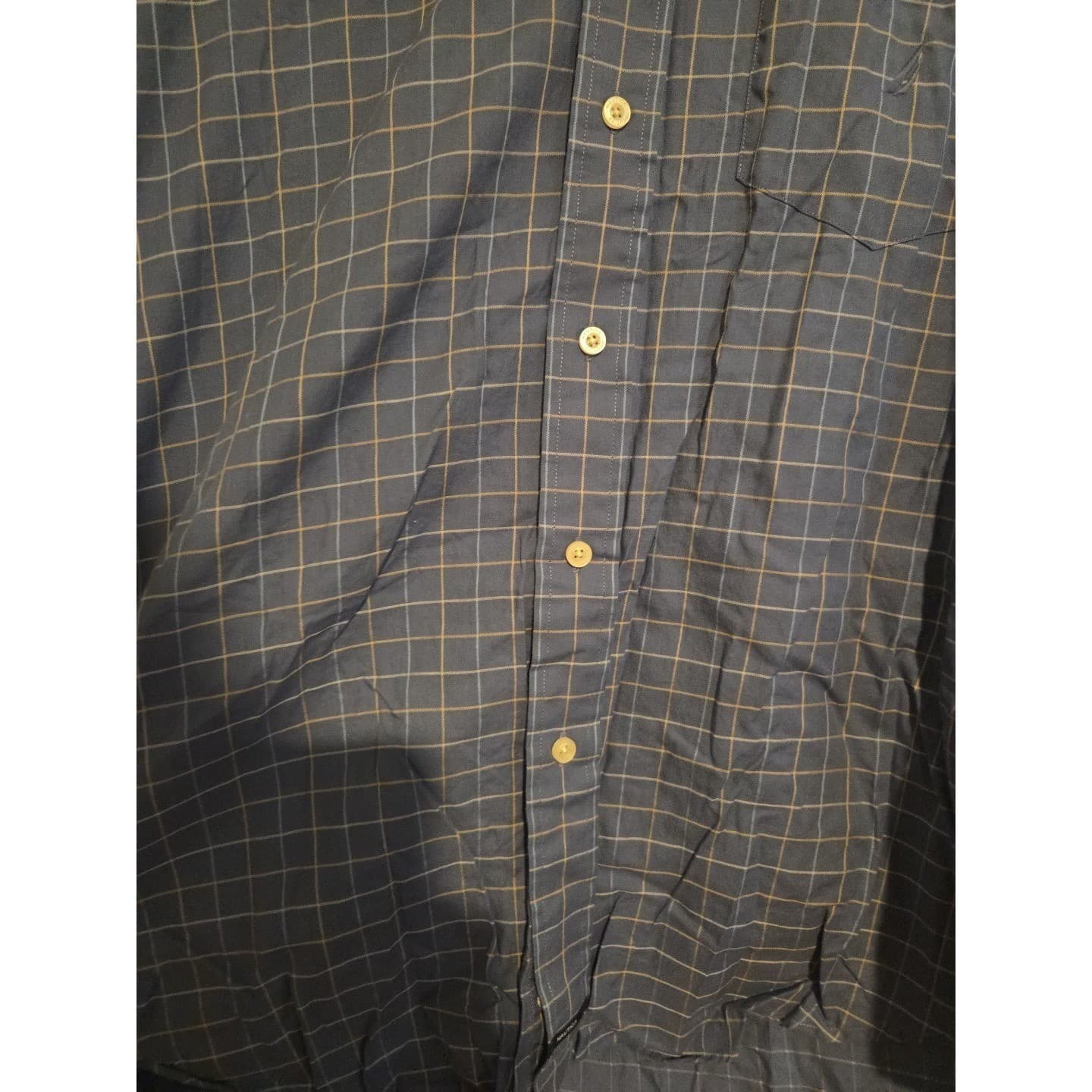 Nautica Blue Grid Traveler Twill Long Sleeve Button Down, Men's XL Shirt, Cotton - Thumbnail 6