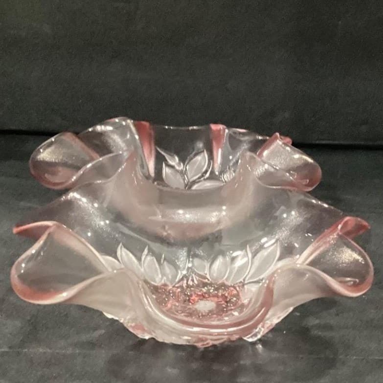 Mikasa Double Bowl Ruffled Relish Dish, Vintage Clear & Pink Edged Art Glass - Thumbnail 12