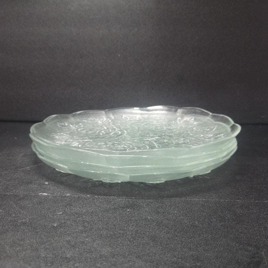 Pasari Livia Clear Glass Dinner Plates, Set of 4, Vintage Frosted Rose Tableware - Thumbnail 7