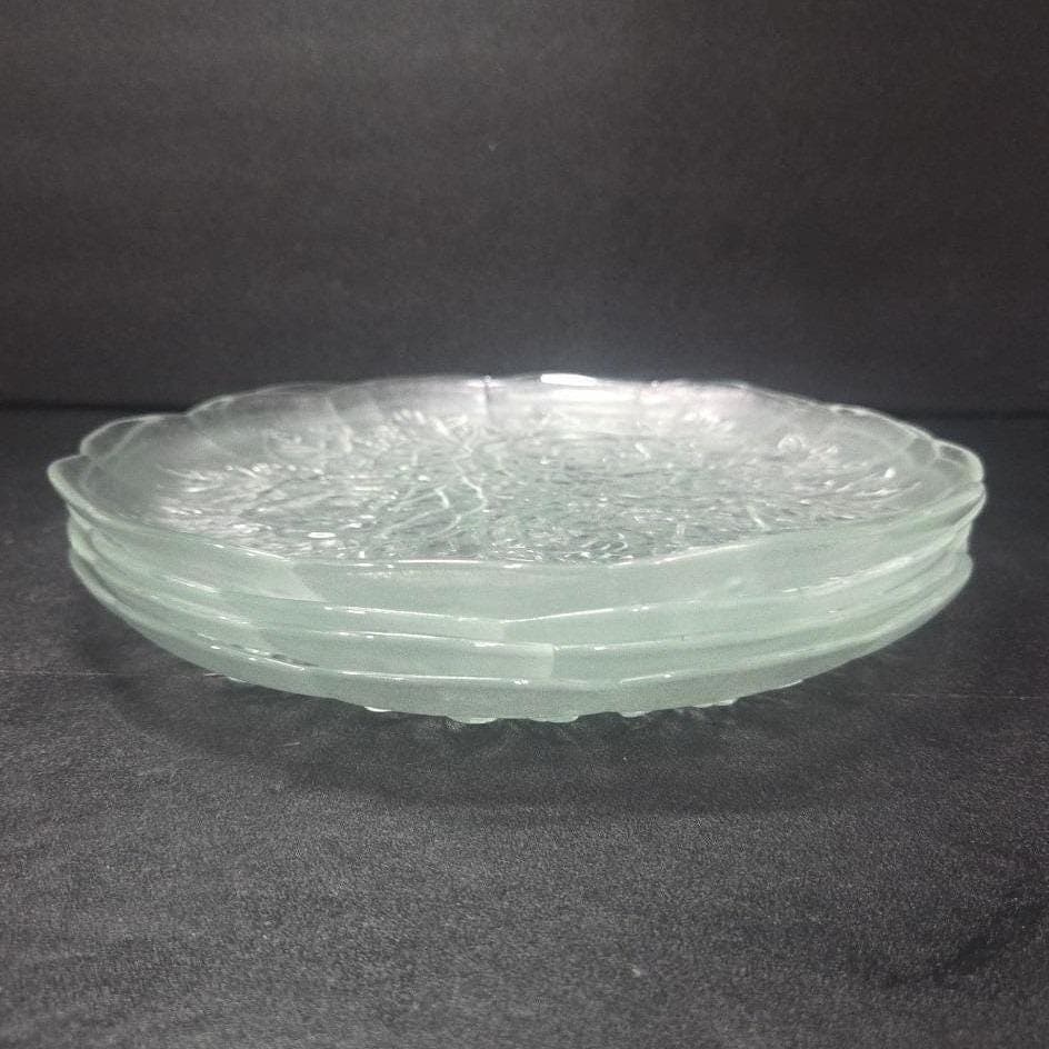 Pasari Livia Clear Glass Dinner Plates, Set of 4, Vintage Frosted Rose Tableware - Thumbnail 6