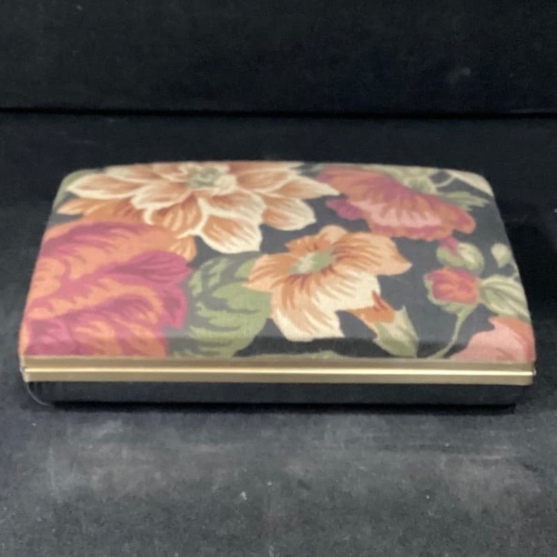 Floral Tapestry Jewelry Travel Case Mirror Multi Compartment Gold Tone Vintage - Thumbnail 4