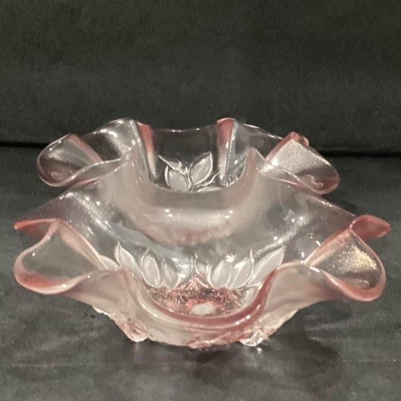 Mikasa Double Bowl Ruffled Relish Dish, Vintage Clear & Pink Edged Art Glass - Thumbnail 10