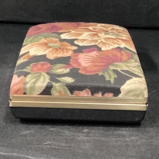 Floral Tapestry Jewelry Travel Case Mirror Multi Compartment Gold Tone Vintage - Thumbnail 12