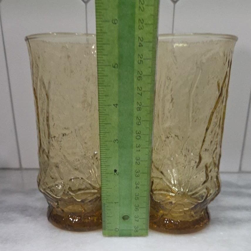 Anchor Hocking Amber Rain Flower Tumblers, Set of 2, Vtg Pressed Glass Drinkware - Thumbnail 9