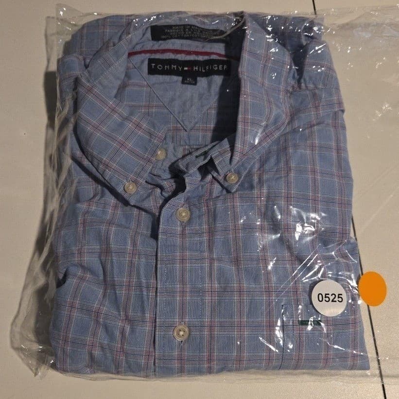 Tommy Hilfiger Blue Plaid Long Sleeve Button Down, Men's XL Shirt, Crest Logo - Thumbnail 9