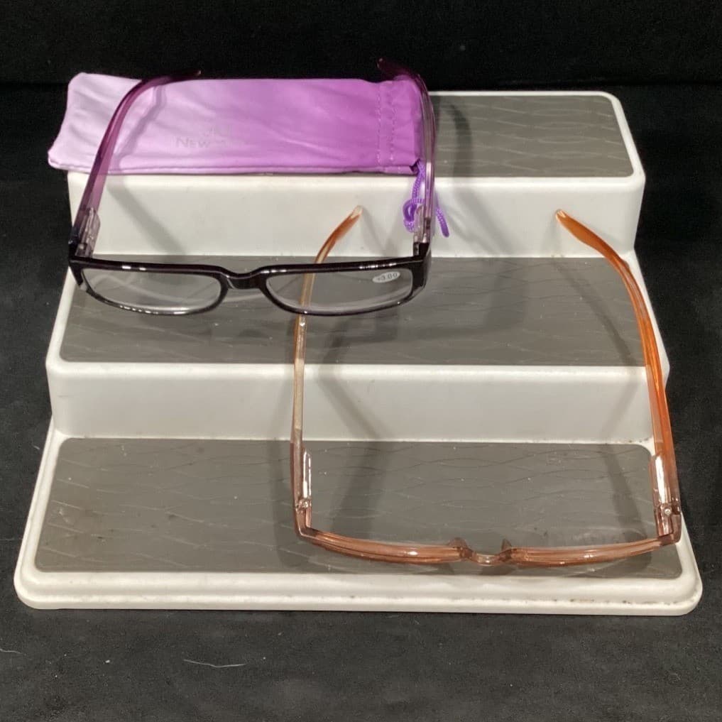 JM New York Reading Glasses Set of 3 Purple Orange Blue Rectangular Frames +3.00 - Thumbnail 5