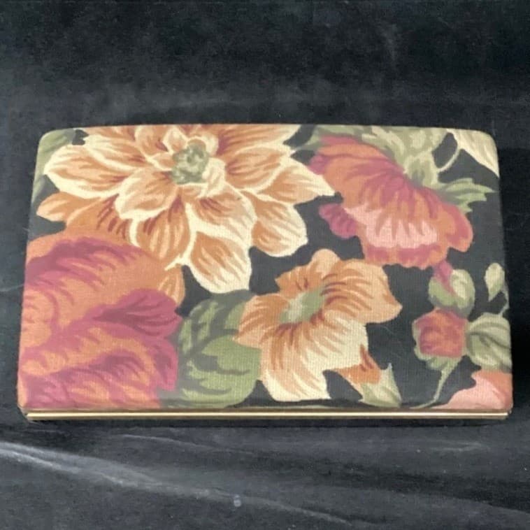 Floral Tapestry Jewelry Travel Case Mirror Multi Compartment Gold Tone Vintage - Thumbnail 5