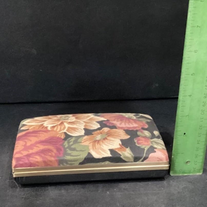 Floral Tapestry Jewelry Travel Case Mirror Multi Compartment Gold Tone Vintage - Thumbnail 3