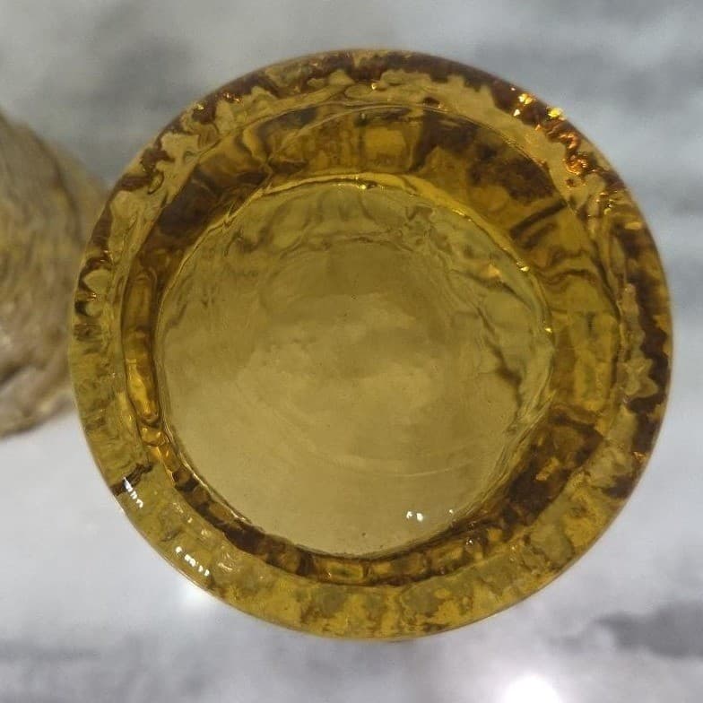 Anchor Hocking Amber Rain Flower Tumblers, Set of 2, Vtg Pressed Glass Drinkware - Thumbnail 8