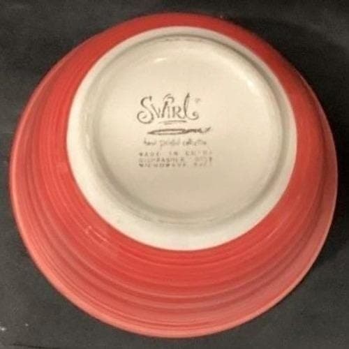 Original Swirl Red Hand-Painted Cereal Bowls, Set of 4, Vtg Ceramic Dinnerware - Thumbnail 5