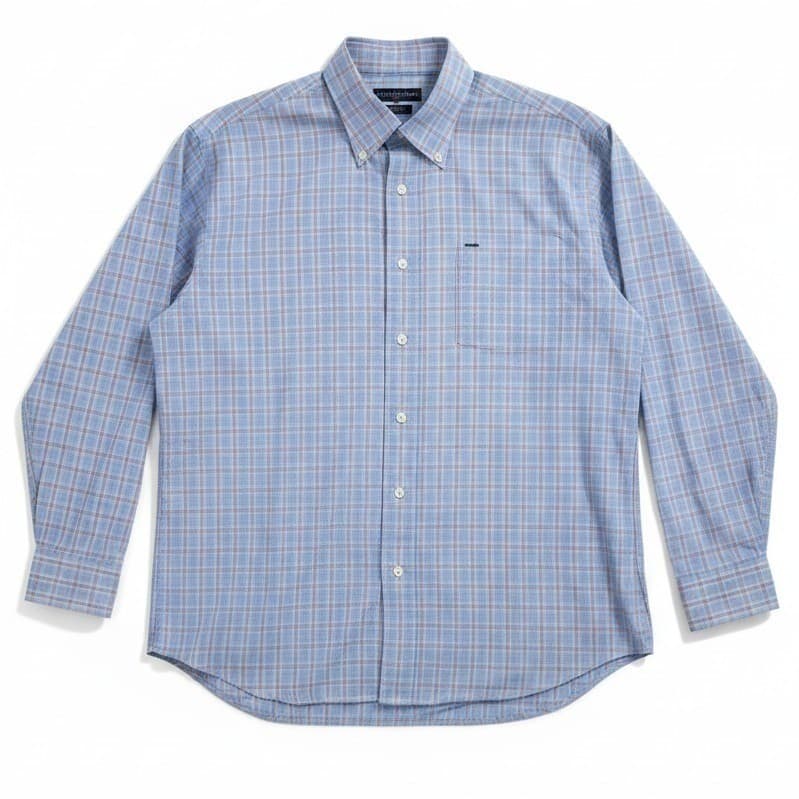 Tommy Hilfiger Blue Plaid Long Sleeve Button Down, Men's XL Shirt, Crest Logo