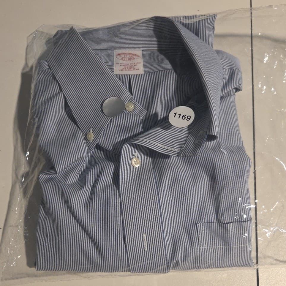 Brooks Brothers Blue and White Striped Non-Iron Cotton Dress Shirt, Men's 17-33 - Thumbnail 10