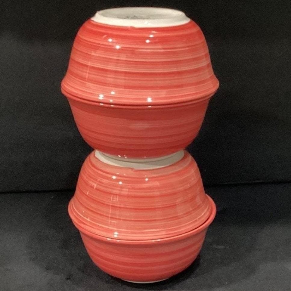 Original Swirl Red Hand-Painted Cereal Bowls, Set of 4, Vtg Ceramic Dinnerware - Thumbnail 10