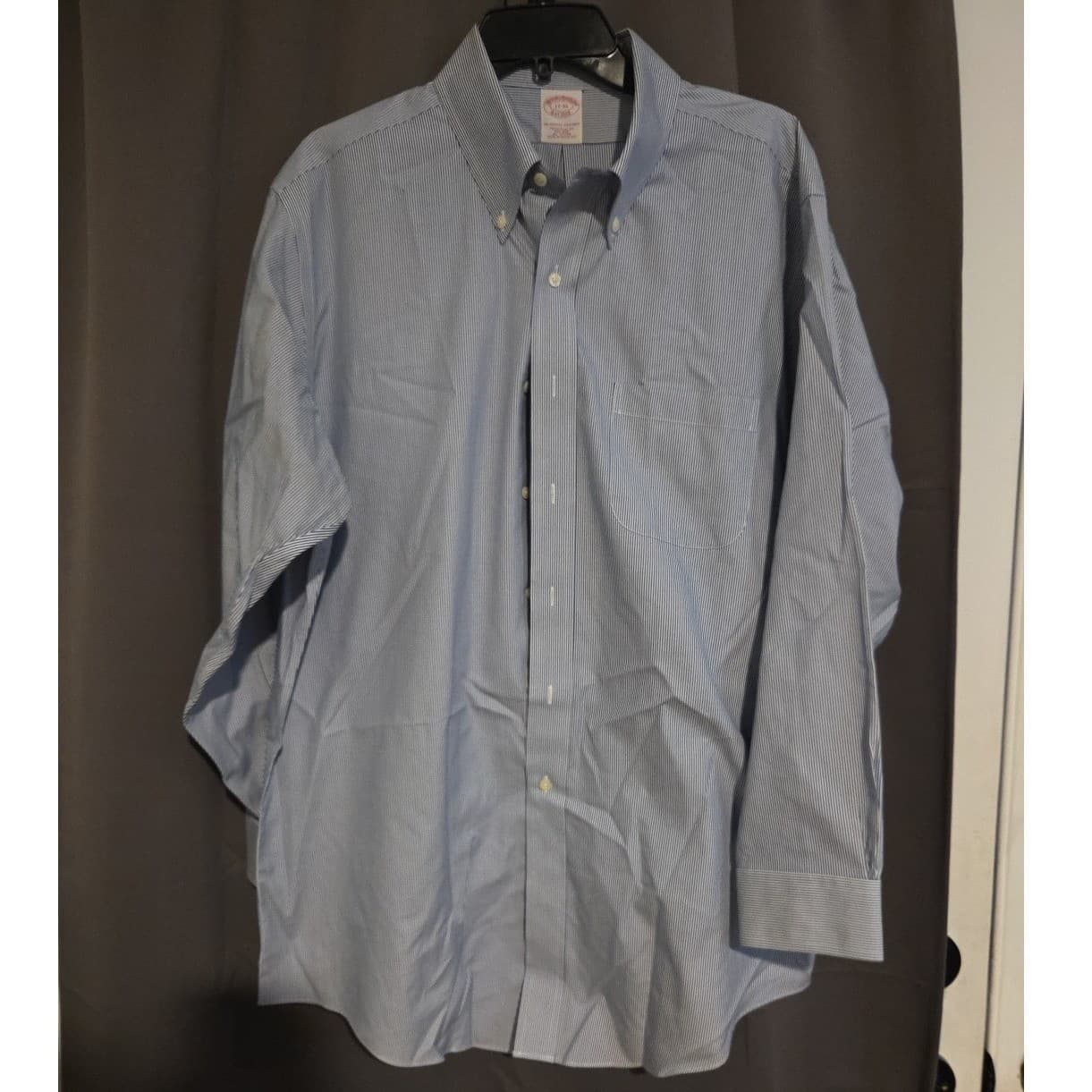 Brooks Brothers Blue and White Striped Non-Iron Cotton Dress Shirt, Men's 17-33 - Thumbnail 3