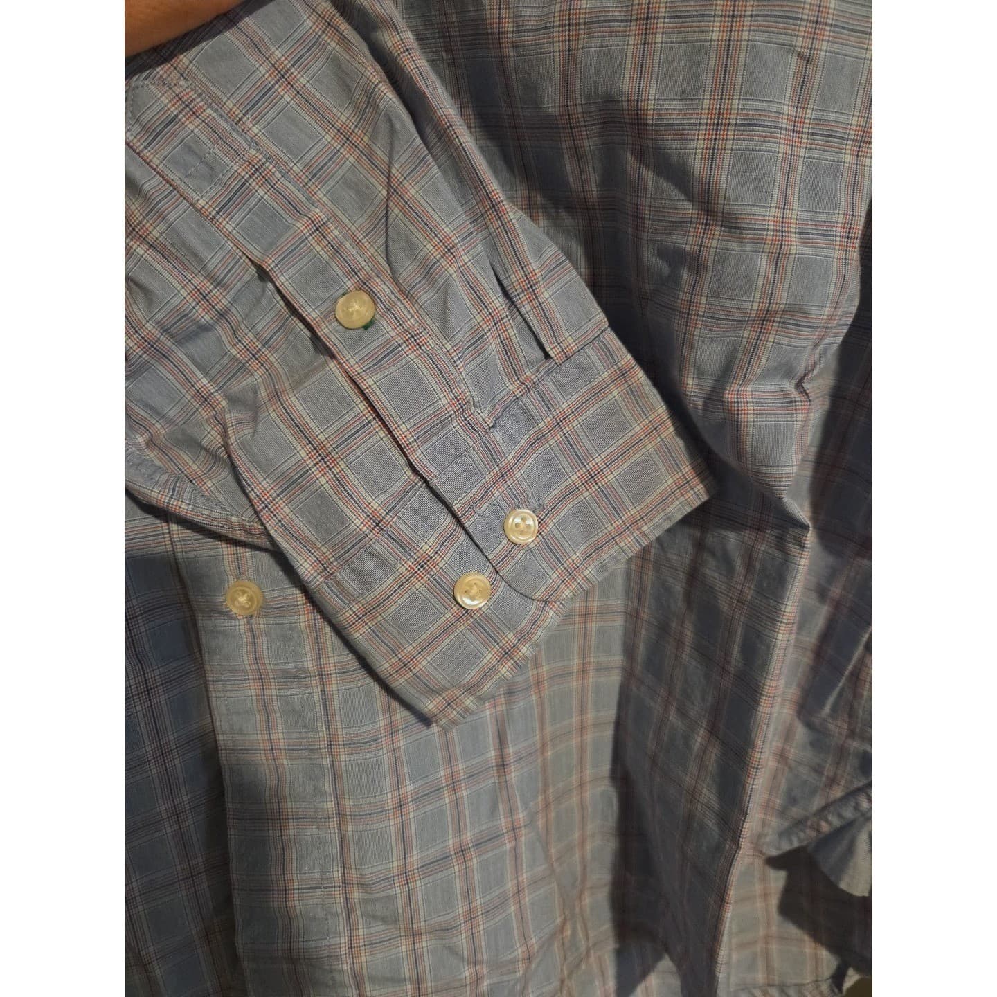 Tommy Hilfiger Blue Plaid Long Sleeve Button Down, Men's XL Shirt, Crest Logo - Thumbnail 8