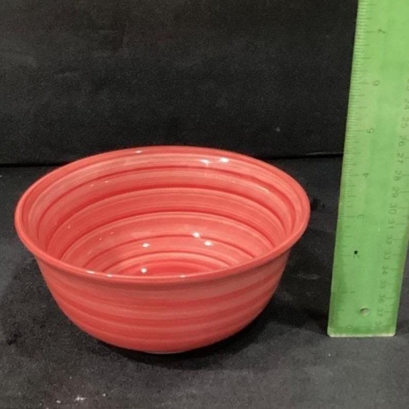 Original Swirl Red Hand-Painted Cereal Bowls, Set of 4, Vtg Ceramic Dinnerware - Thumbnail 3