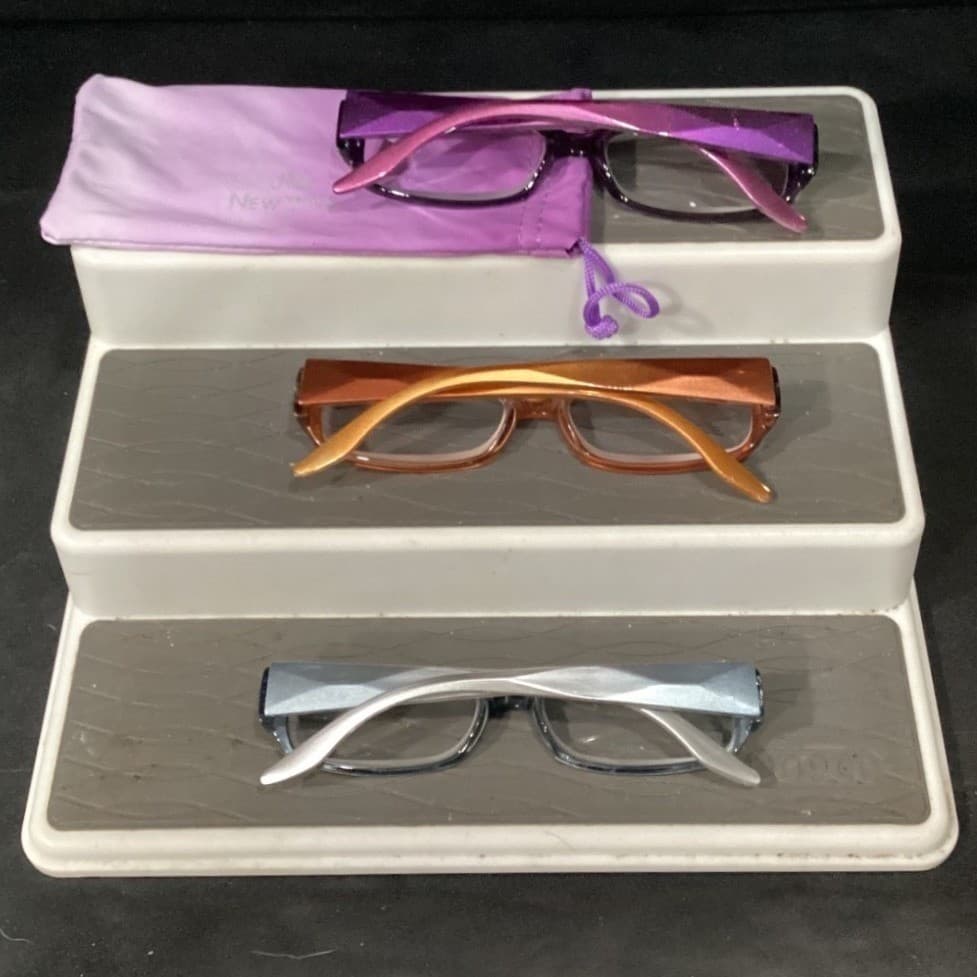 JM New York Reading Glasses Set of 3 Purple Orange Blue Rectangular Frames +3.00 - Thumbnail 3