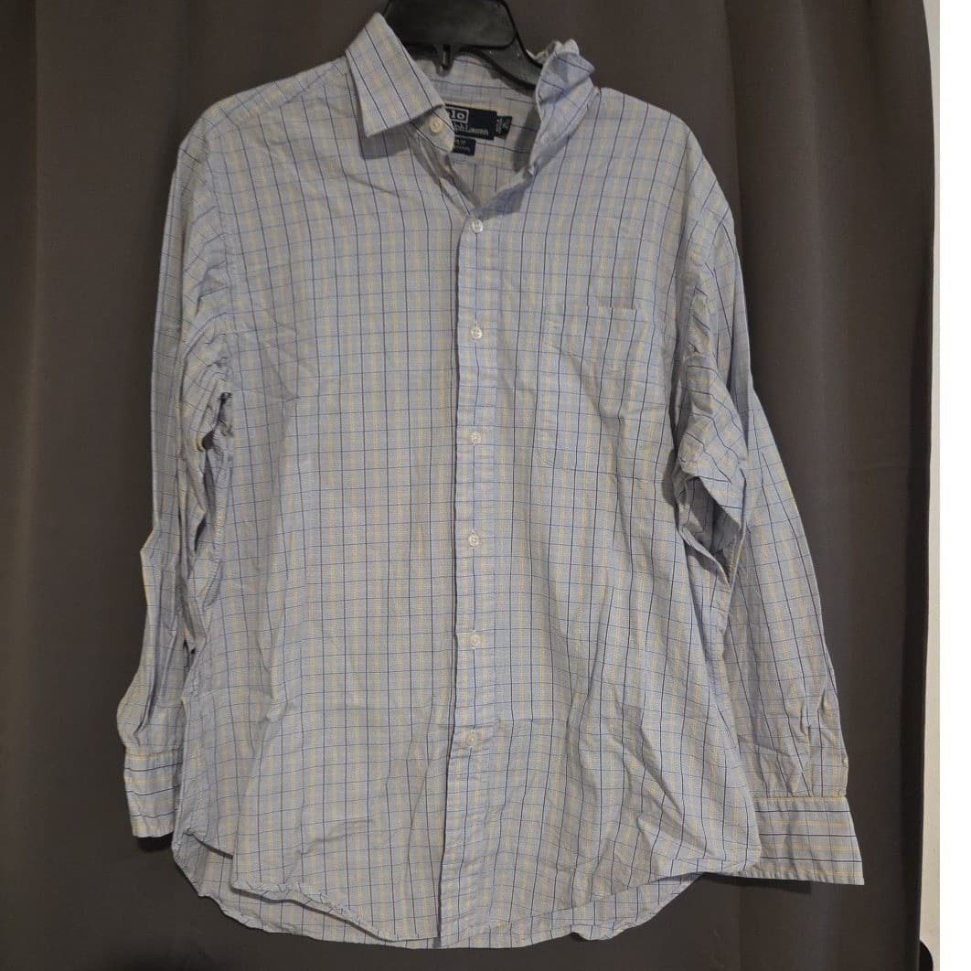 Polo Ralph Lauren Philip Blue Yellow Check Cotton Button Down, Men's 16 32/33 - Thumbnail 3