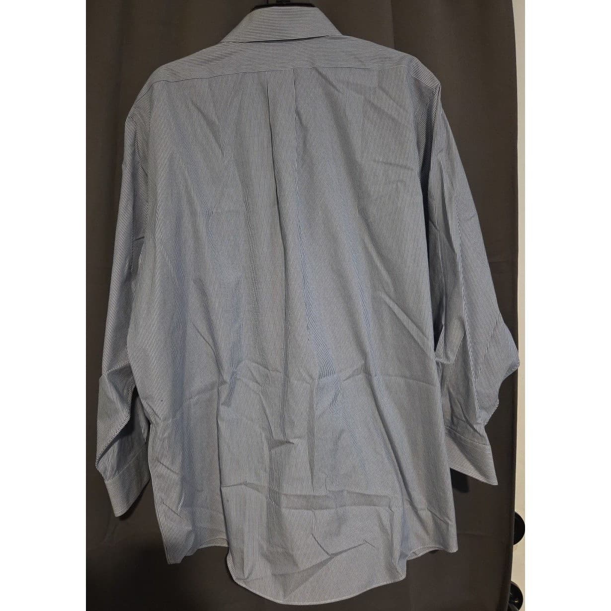 Brooks Brothers Blue and White Striped Non-Iron Cotton Dress Shirt, Men's 17-33 - Thumbnail 4