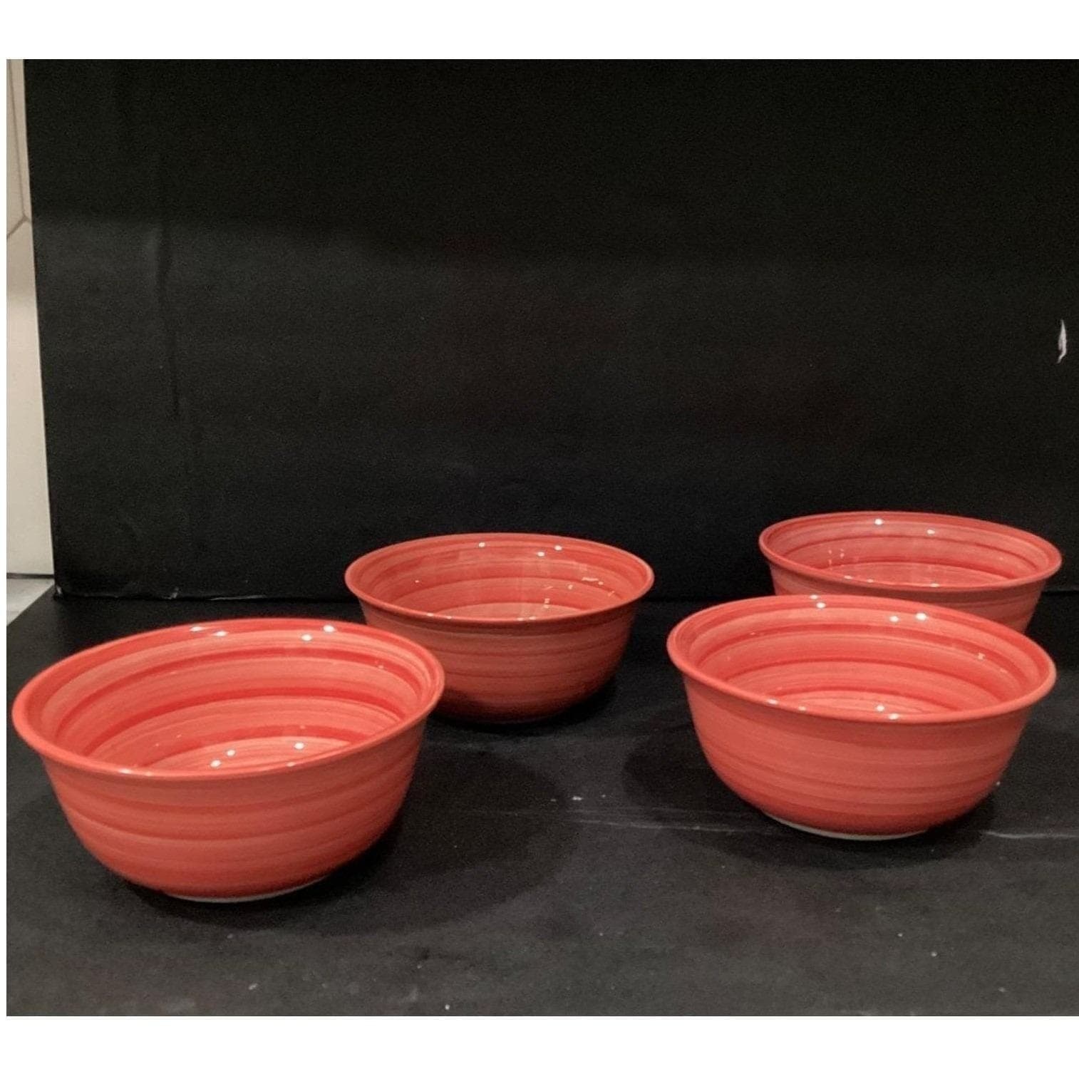 Original Swirl Red Hand-Painted Cereal Bowls, Set of 4, Vtg Ceramic Dinnerware - Thumbnail 7