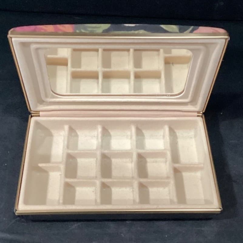 Floral Tapestry Jewelry Travel Case Mirror Multi Compartment Gold Tone Vintage - Thumbnail 8