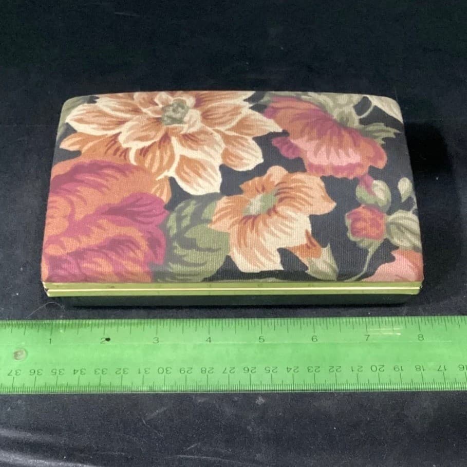 Floral Tapestry Jewelry Travel Case Mirror Multi Compartment Gold Tone Vintage - Thumbnail 2