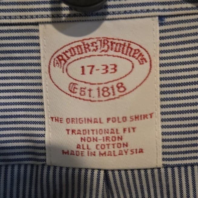 Brooks Brothers Blue and White Striped Non-Iron Cotton Dress Shirt, Men's 17-33 - Thumbnail 5